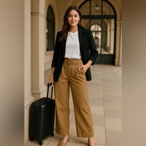 Who What Wear High Waist Wide Leg Belted Khaki Tan Cotton Pants - Size 2